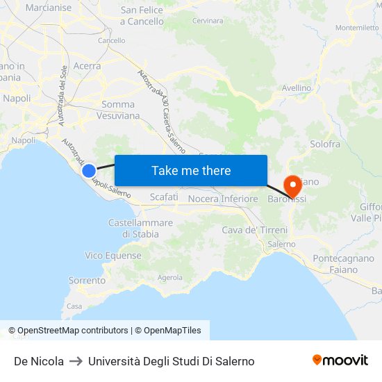 De Nicola to Università Degli Studi Di Salerno map