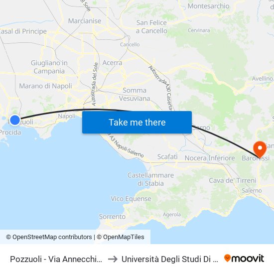 Pozzuoli - Via Annecchino, 182 to Università Degli Studi Di Salerno map