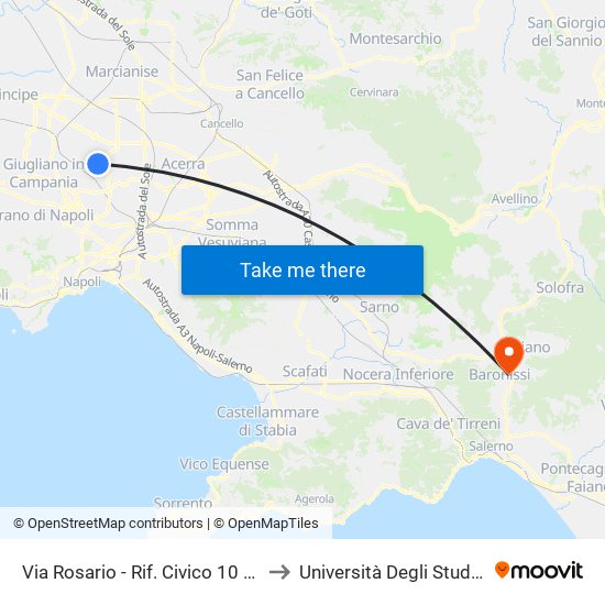 Via Rosario - Rif. Civico 10 (Vesuvio Gas) to Università Degli Studi Di Salerno map