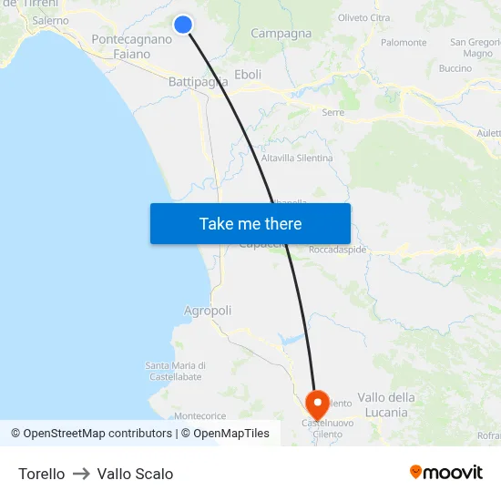 Torello to Vallo Scalo map