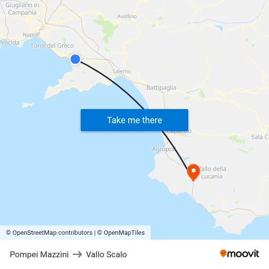 Pompei Mazzini to Vallo Scalo map