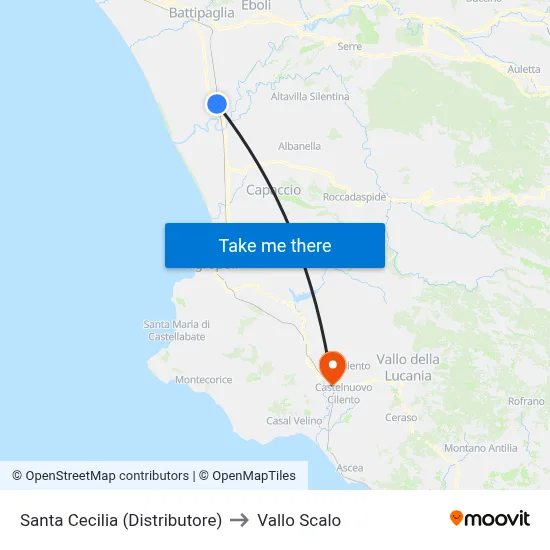 Santa Cecilia (Gas Station) to Vallo Scalo map