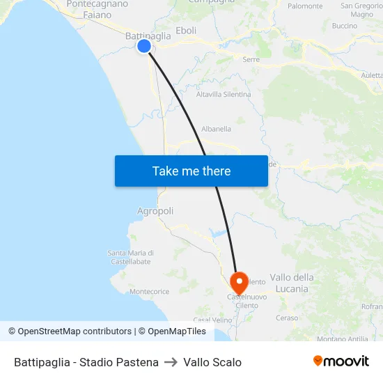 Battipaglia - Pastena Stadium to Vallo Scalo map