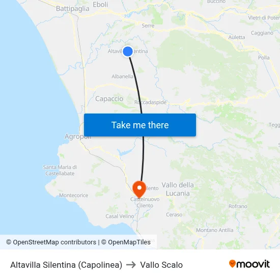 Altavilla Silentina (Terminal) to Vallo Scalo map