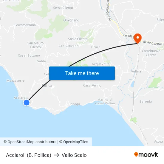 Acciaroli (Pollica Bay) to Vallo Scalo map