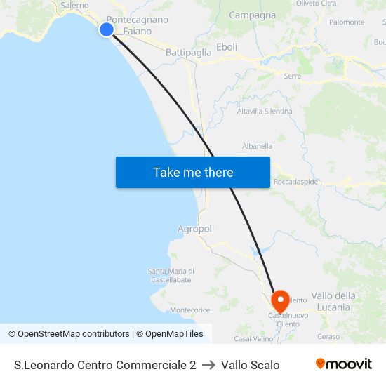 S.Leonardo Centro Commerciale 2 to Vallo Scalo map