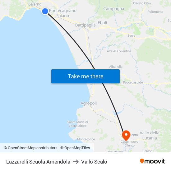 Lazzarelli Scuola Amendola to Vallo Scalo map