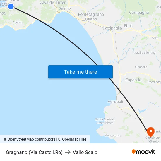 Gragnano (Castellammare Road) to Vallo Scalo map