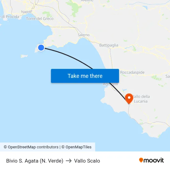 Bivio S. Agata (N. Verde) to Vallo Scalo map