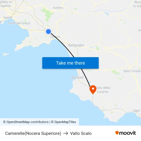 Camerelle (Nocera Superiore) to Vallo Scalo map