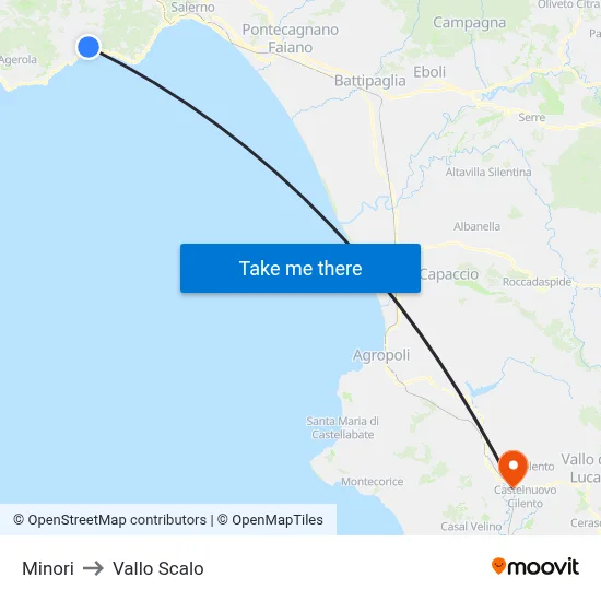 Minori to Vallo Scalo map