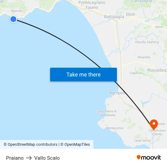 Praiano to Vallo Scalo map