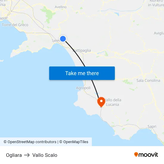 Ogliara to Vallo Scalo map