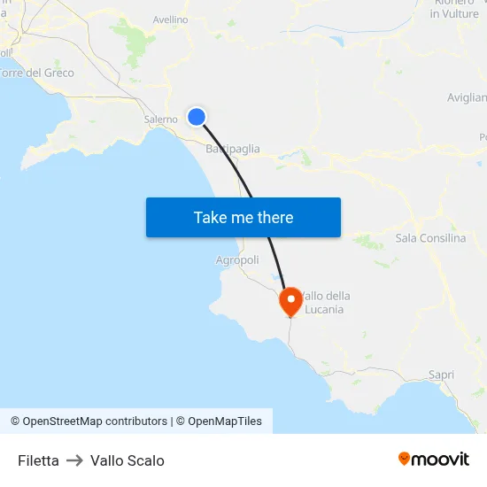 Filetta to Vallo Scalo map