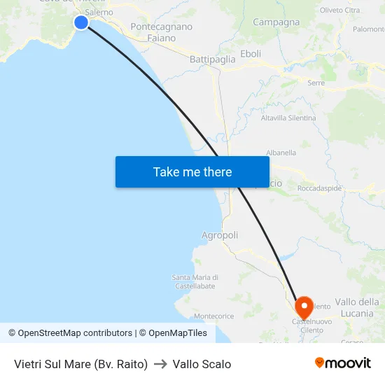 Vietri Sul Mare (Raito Junction) to Vallo Scalo map