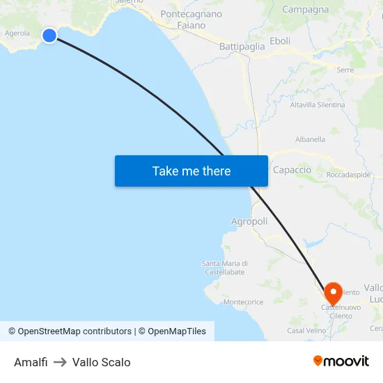 Amalfi to Vallo Scalo map