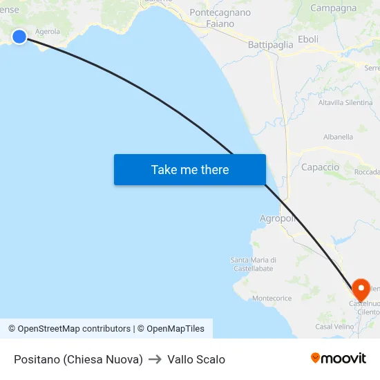 Positano (New Church) to Vallo Scalo map