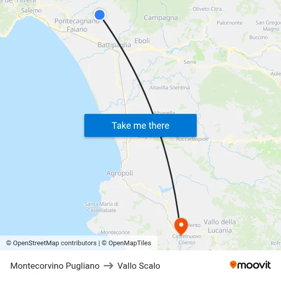 Montecorvino Pugliano to Vallo Scalo map