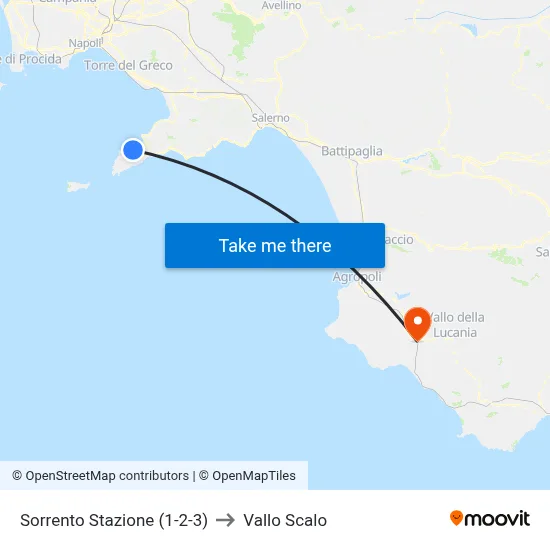 Sorrento Station (1-2-3) to Vallo Scalo map