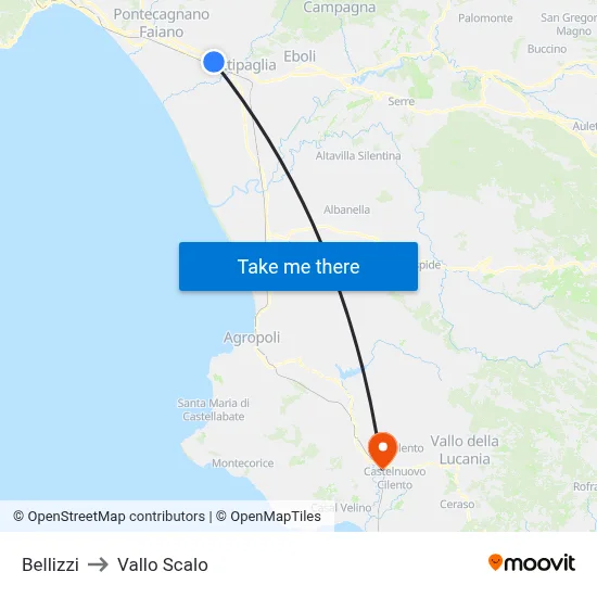 Bellizzi to Vallo Scalo map