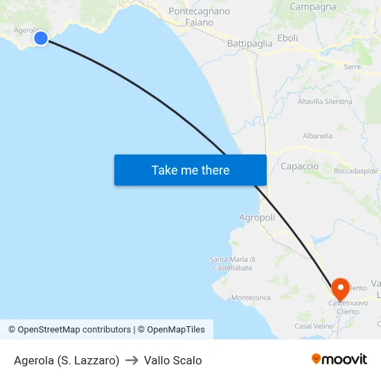 Agerola (St. Lazarus) to Vallo Scalo map