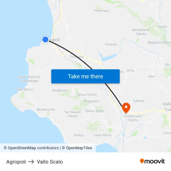 Agropoli to Vallo Scalo map
