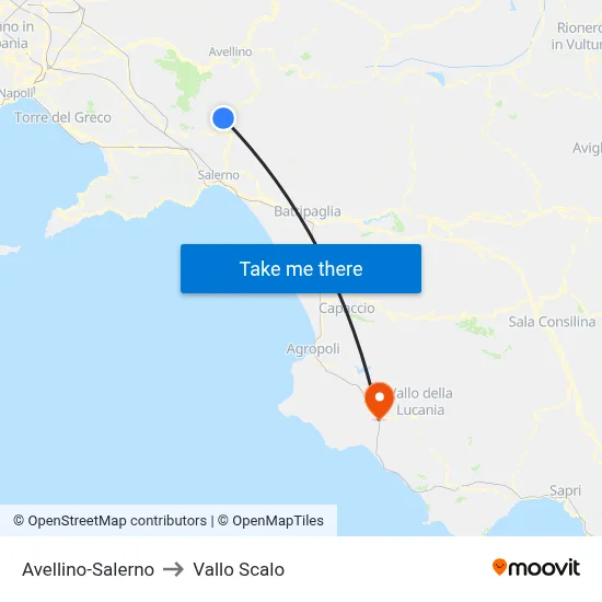 Avellino-Salerno to Vallo Scalo map