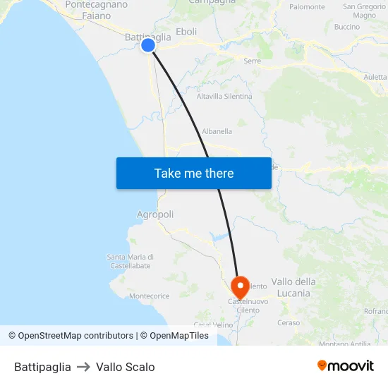 Battipaglia to Vallo Scalo map