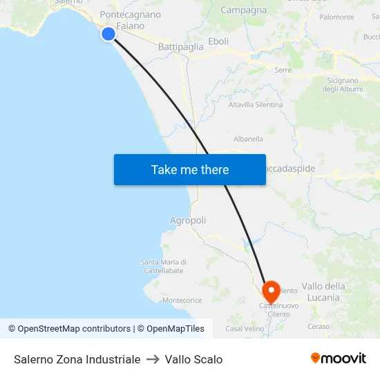 Salerno Industrial Zone to Vallo Scalo map