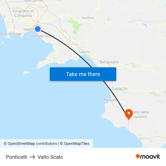Ponticelli to Vallo Scalo map