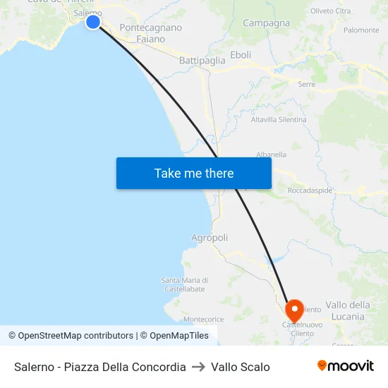 Salerno - Piazza Della Concordia to Vallo Scalo map