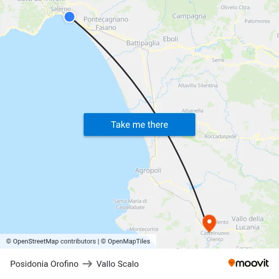 Posidonia Orofino to Vallo Scalo map