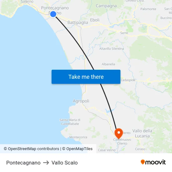 Pontecagnano to Vallo Scalo map