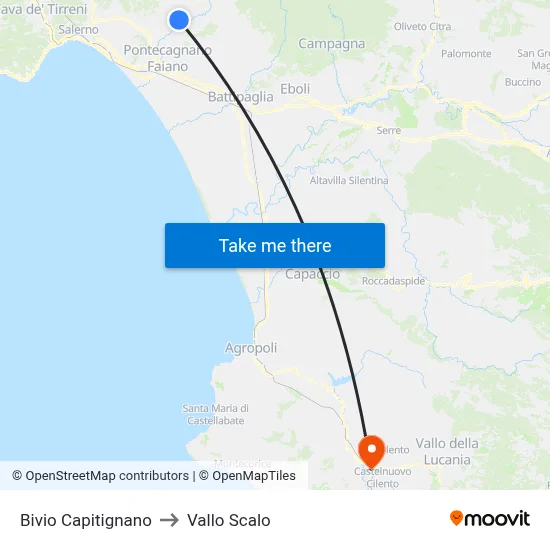 Capitignano Junction to Vallo Scalo map