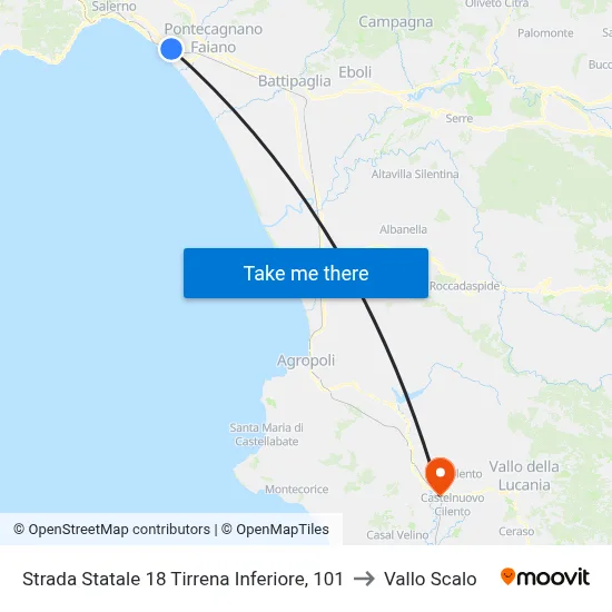 State Road 18 Tyrrhenian Lower, 101 to Vallo Scalo map