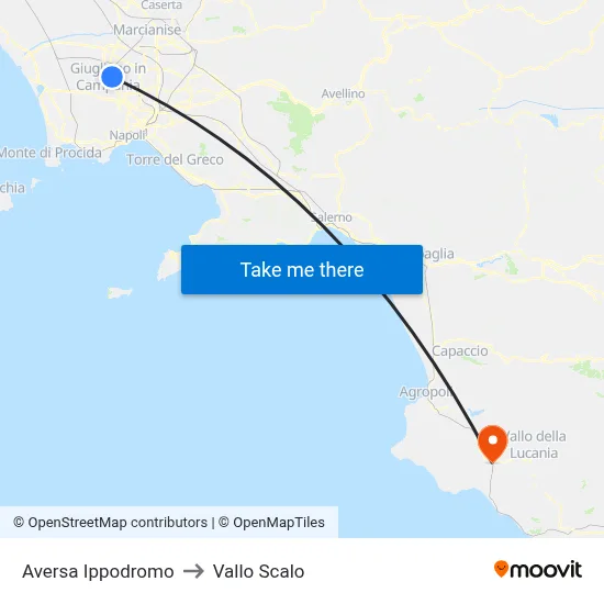 Aversa Hippodrome to Vallo Scalo map
