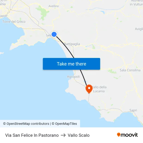 Via San Felice In Pastorano to Vallo Scalo map