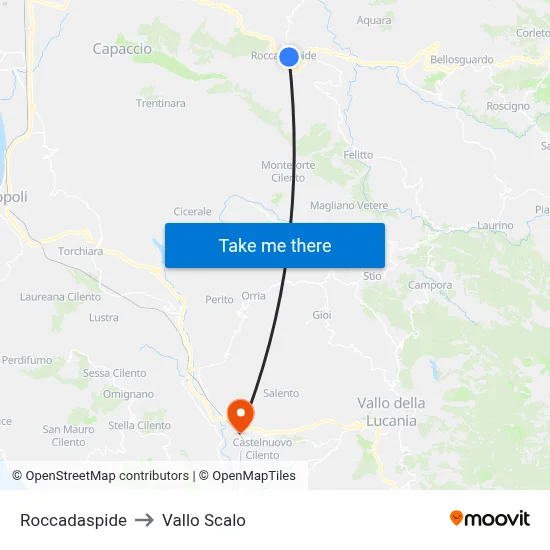 Roccadaspide to Vallo Scalo map