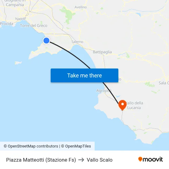 Matteotti Square (Railway Station) to Vallo Scalo map