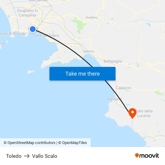 Toledo to Vallo Scalo map
