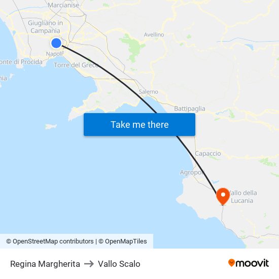 Regina Margherita to Vallo Scalo map