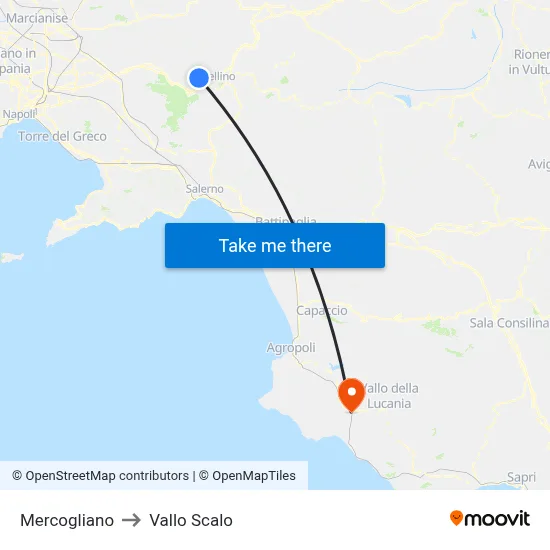 Mercogliano to Vallo Scalo map