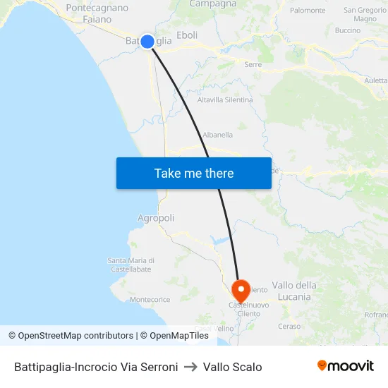 Battipaglia-Serroni Street Junction to Vallo Scalo map