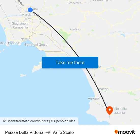 Piazza Della Vittoria to Vallo Scalo map
