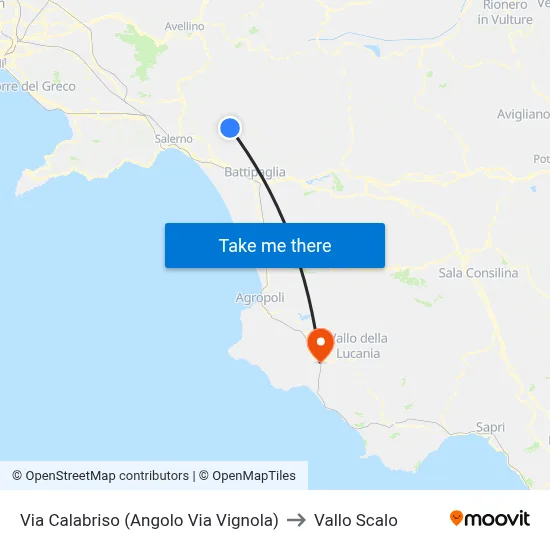 Via Calabriso (Corner of Via Vignola) to Vallo Scalo map