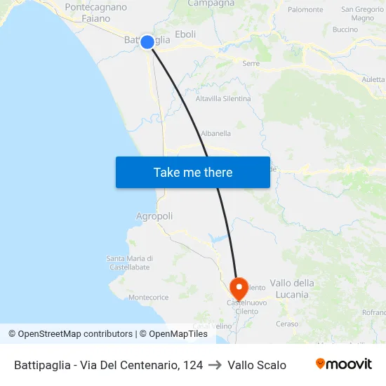 Battipaglia - Del Centenario Street, 124 to Vallo Scalo map