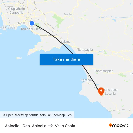 Apicella - Apicella Hospital to Vallo Scalo map