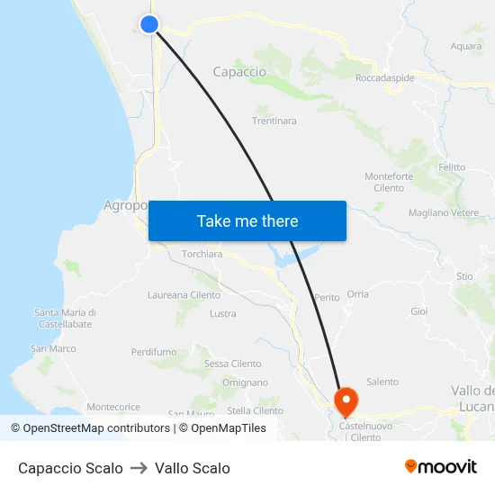 Capaccio Station to Vallo Scalo map
