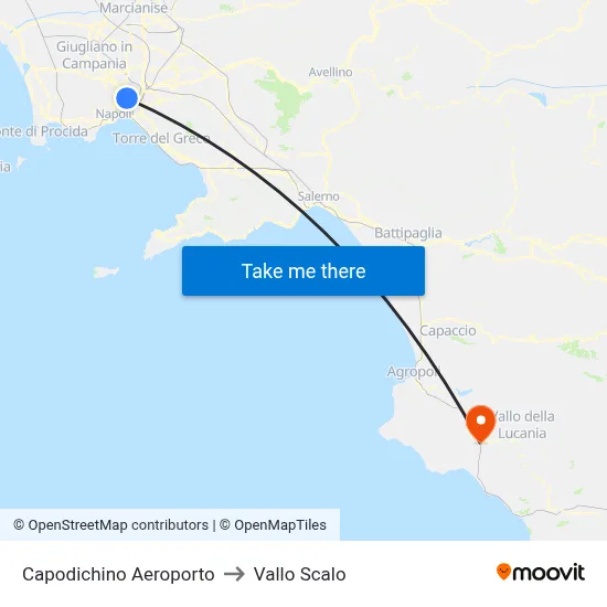 Capodichino Airport to Vallo Scalo map