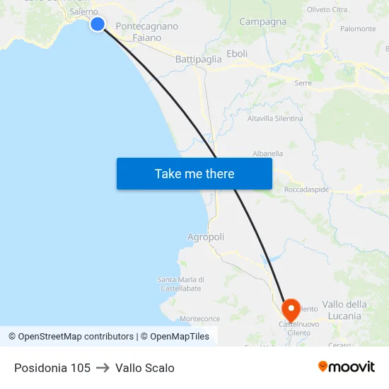 Posidonia 105 to Vallo Scalo map